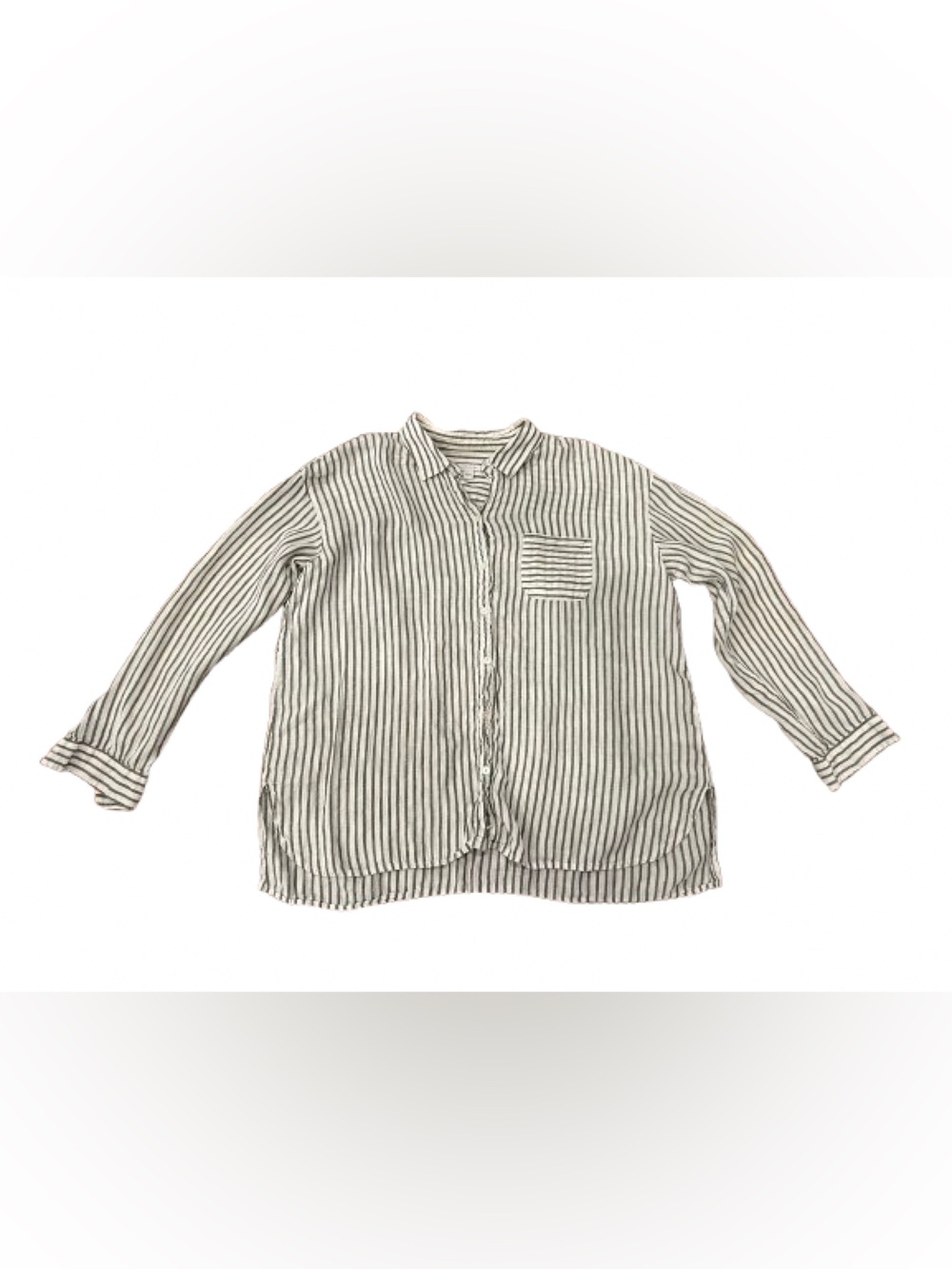 J. Jill Women’s Striped Linen Button Down White & Olive Top Size Large